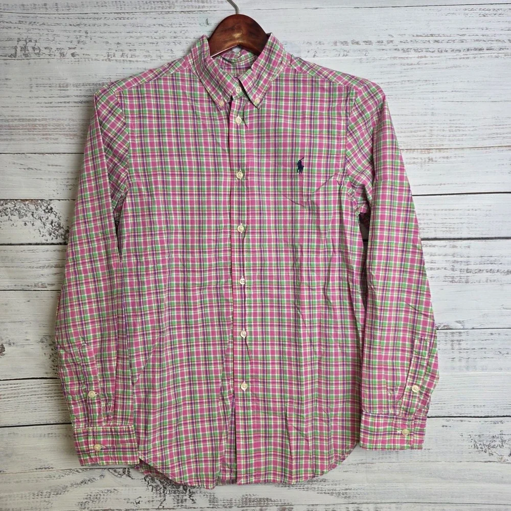 Ralph Lauren Shirt Boys Youth Large 14/16 Colorful Plaid Long Sleeve Button Down